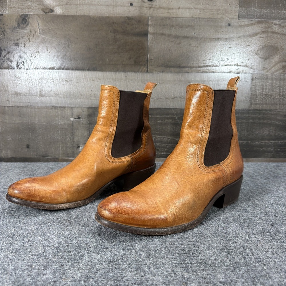 FRYE Carson Chelsea Boots Leather Cognac Tan Western Heeled Ankle 76676 Women 10